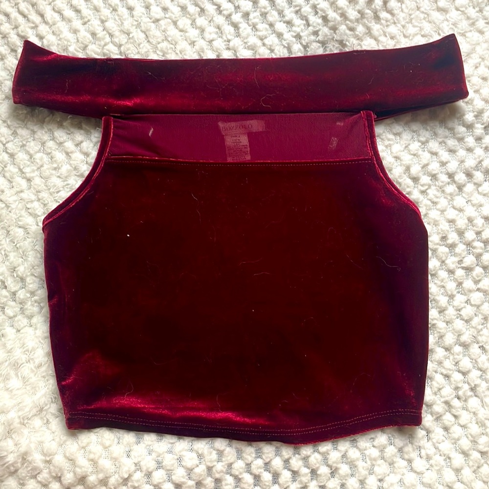 Velvet Off the Shoulder Crop Top